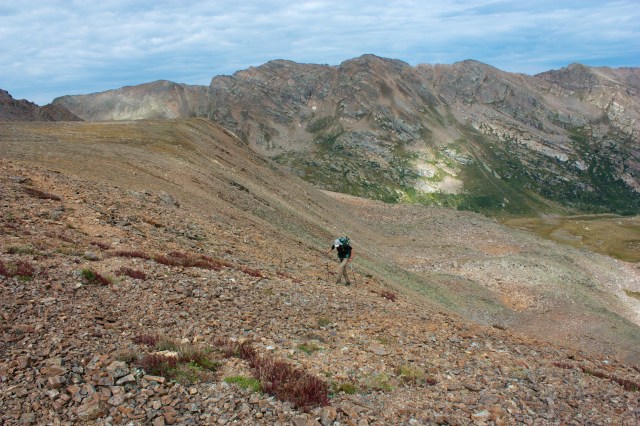 On the cross country traverse from Lost Man Lake to Mt. Massive.