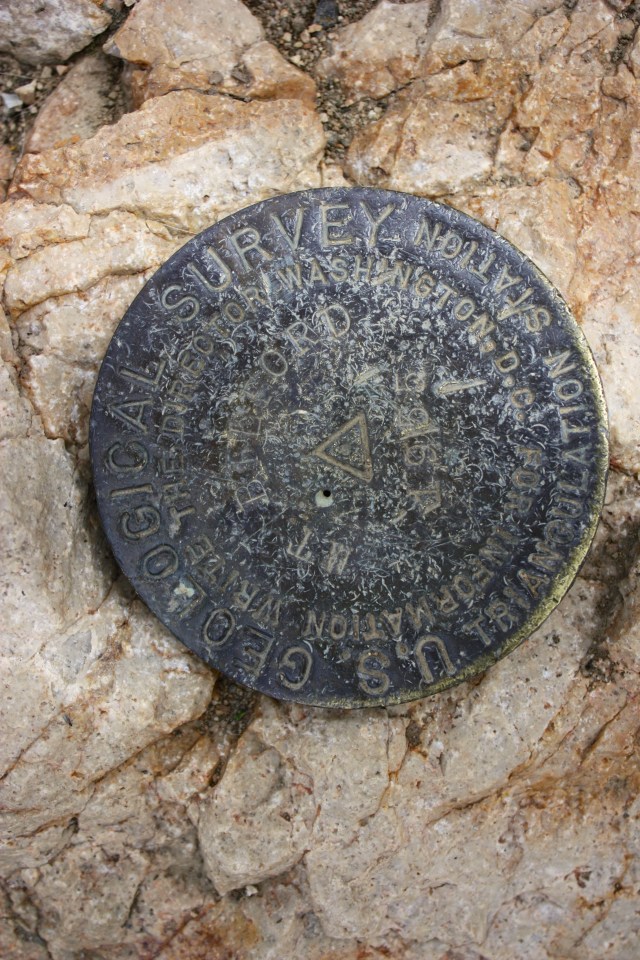 The Belford summit survey marker.