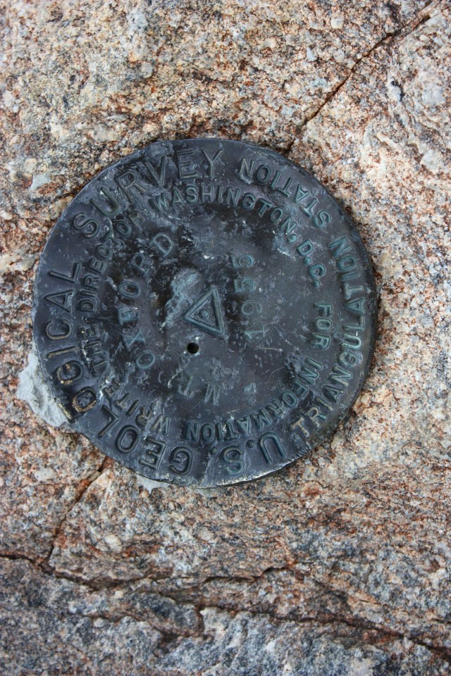 The Mt. Oxford summit survey marker.