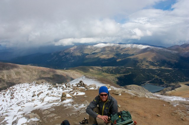 Junaid doing the SPOT check in for Mt. Lincoln.