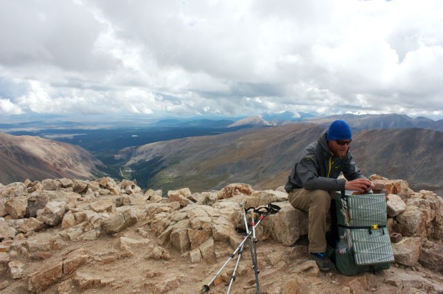 Junaid sending out the SPOT for Mt. Democrat. This was our third 4-peak day.