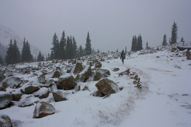 Junaid heading back to Keystone after waking to a snowstorm.