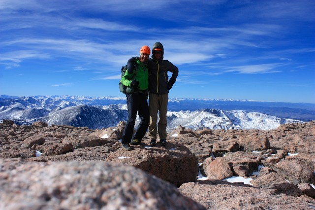 Luke and Junaid celebrate on the summit of Longs Peak.